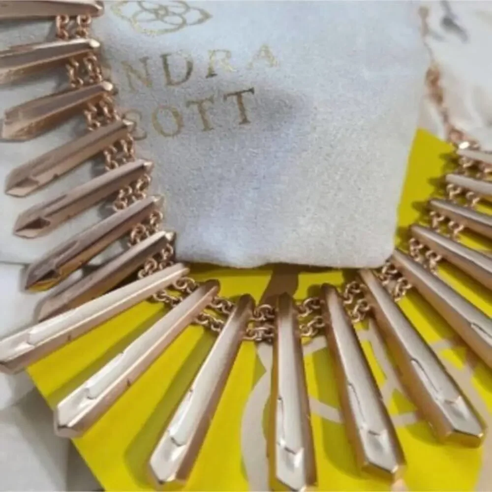 Kendra Scott Jill Gold Sunburst Spike Statement Fringe‎ Necklace Rose Gold Tone - Picture 4 of 16